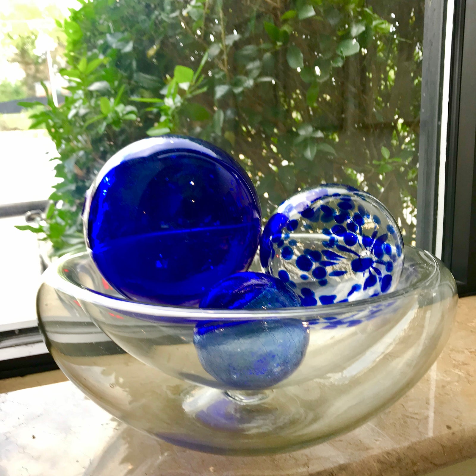 Glass Balls Sphere set of 3 - Cobalt & Denim - Worldly Goods Too