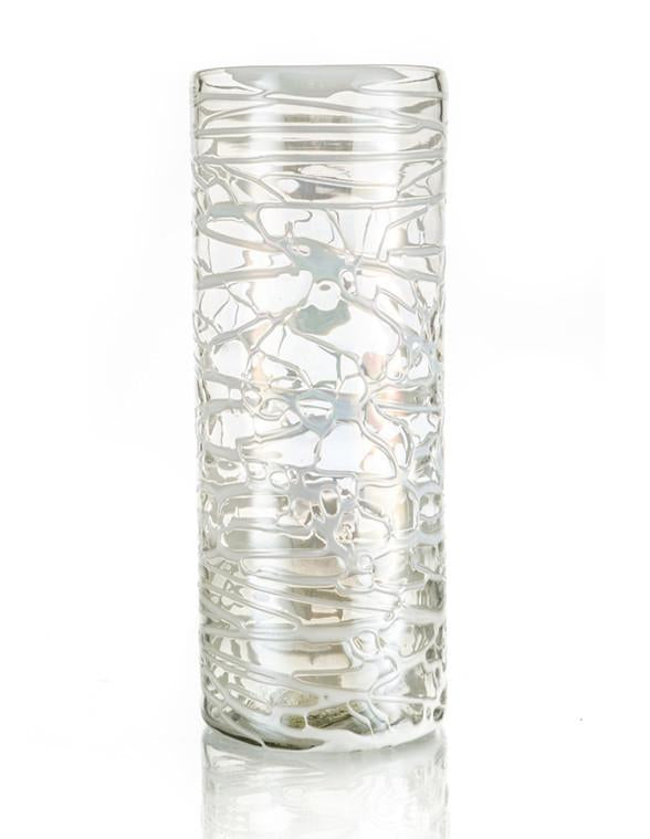 CYLNDR.VASE W/WHT.COBWEB-LUS - Worldly Goods Too