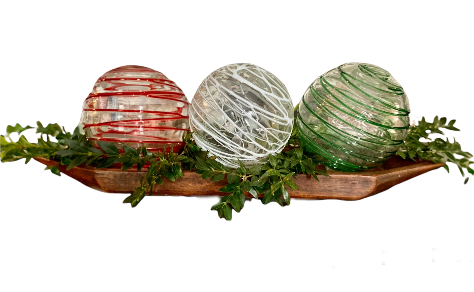 Glass Balls SPHERE SET/3-HOLIDAY THREADS - Worldly Goods Too
